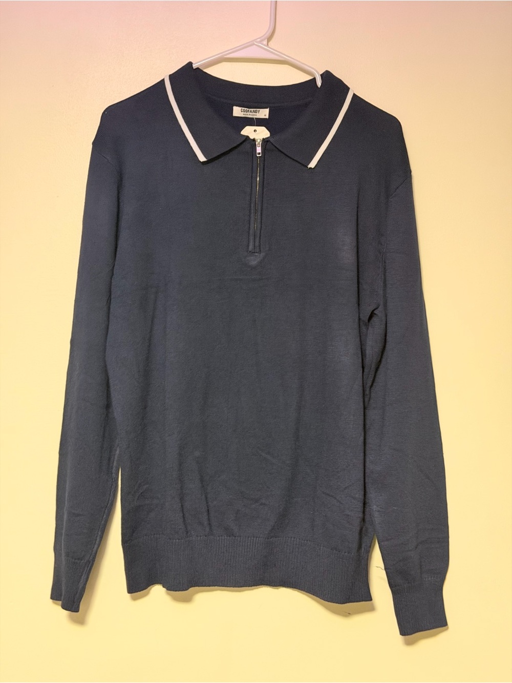 Coofandy - Men's Navy Quarter-Zip Polo Sweater